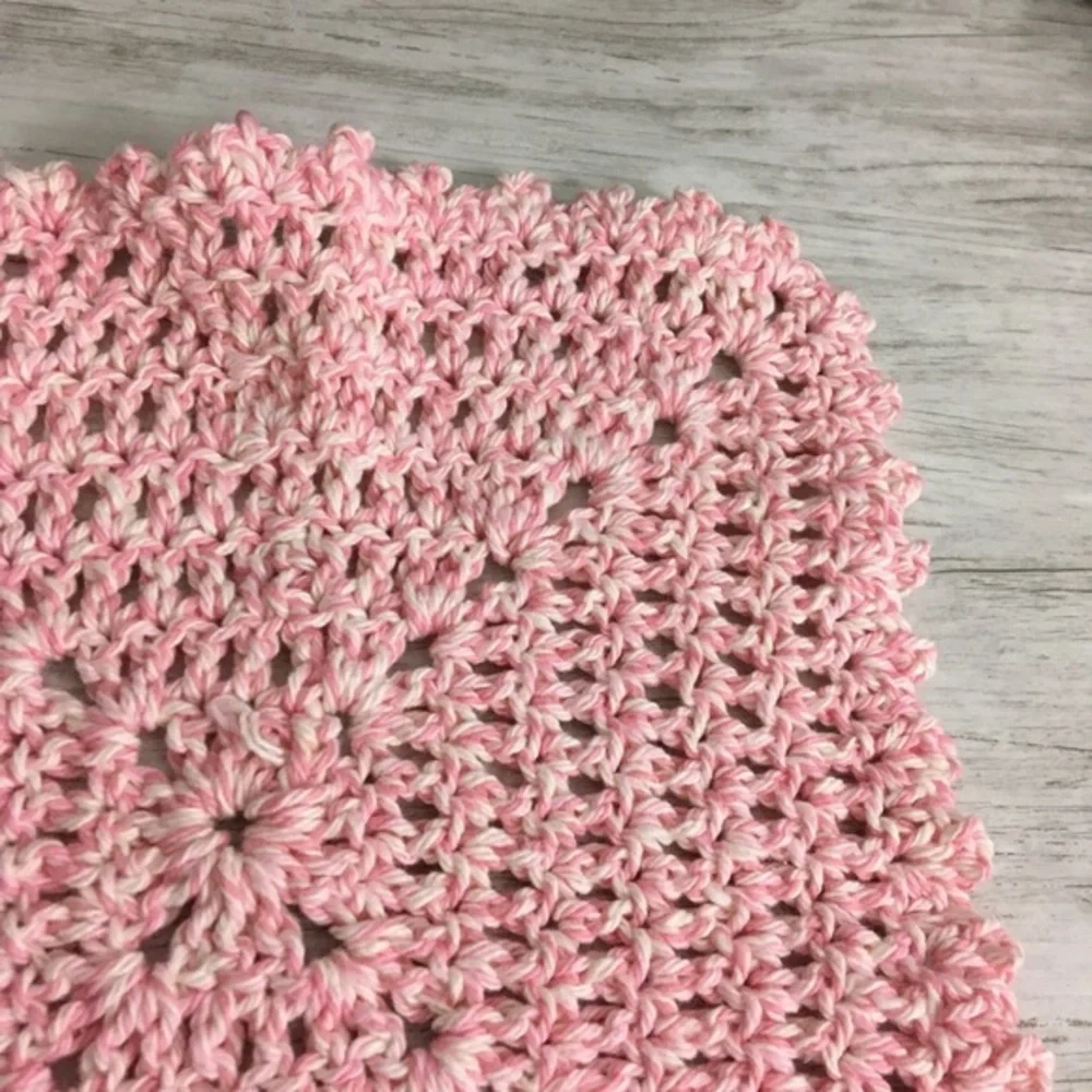 Pink Wash Cloth Cotton Handmade Dish Rag Crochet Shabby Chic Kitchen Bath